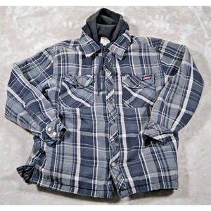 Dickies Jacket Mens Medium Black Gray Plaid Flannel Hooded Insulated Workwear